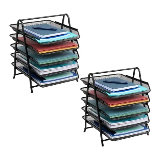 Mind Reader 5-Tier Paper Tray, Desktop Organizer, File Storage, Office, Metal Mesh, 11.75"L x 14"W x 14.5"H, Set of 2, Black image {5}