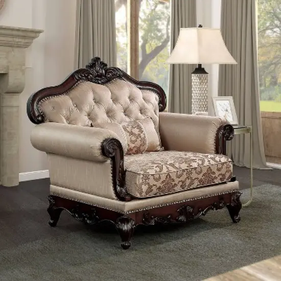HOMES: Inside + Out Alsace Arm Chair Traditional Button Tufted Dark Cherry/Light Brown image {10}