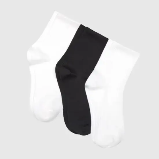 Hanes Women's Moves Premium Seamless Stretch 3pk Mid Crew Socks - White/Black 5-9: Y-Heel Stitching, Arch Support image {3}