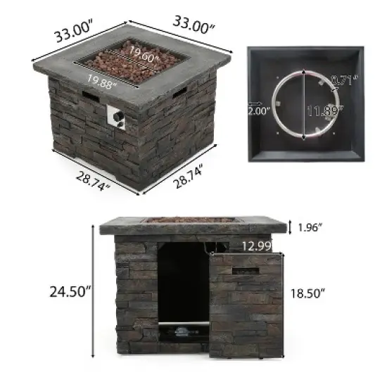 GDFStudio Arlana Outdoor 40,000 BTU Lightweight Concrete Square Fire Pit, Natural Stone image {2}