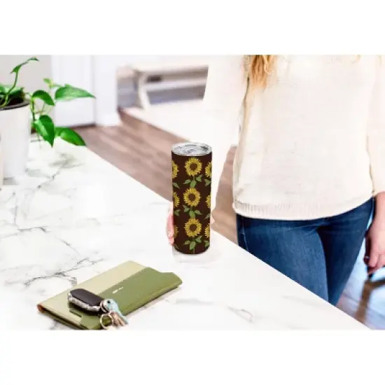 Elanze Designs Bright and Cheery Sunflower Pattern 20 ounce Stainless Steel Travel Tumbler with Lid For Your On The Go Beverages image {3}