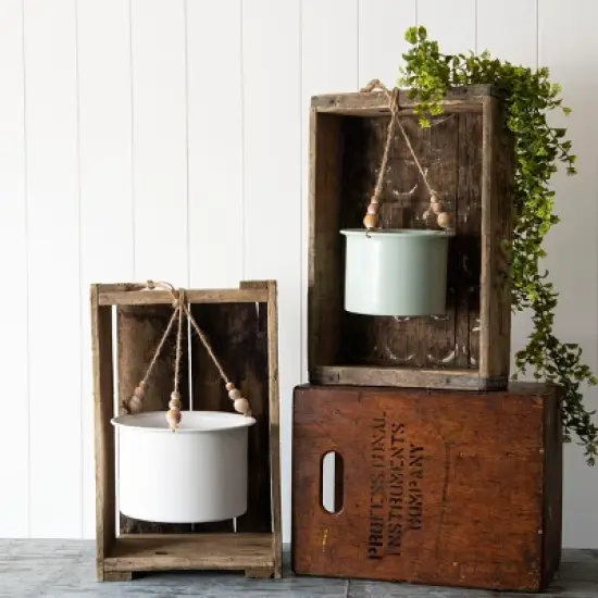 Set of 2 Hanging Planters with Wood Bead Details - Foreside Home & Garden image {3}