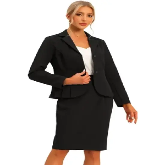 Allegra K Business 2 Piece Suit Set for Women's Long Sleeve Notched Lapel Peplum Blazer Pencil Skirts image {4}