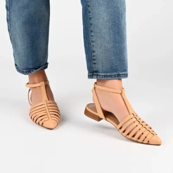 Journee Collection Womens Alivia Ankle Strap Block Heel Pointed Toe Flats image {8}