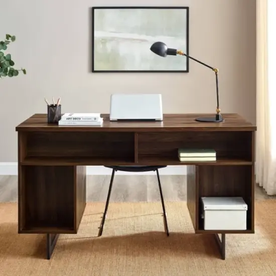 DuPonte Modern Double Sided Pedestal Executive Desk Dark Walnut - Saracina Home image {1}