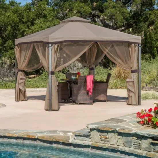 Skyline 10' x 10' Steel Patio Gazebo -Nutmeg -Christopher Knight Home image {3}