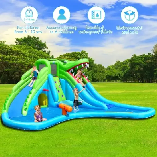 Costway Inflatable Kid Bounce House Dual Slide Climbing Wall Splash Pool w/Bag image {6}