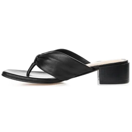 Journee Signature Womens Genuine Leather Francine Slip On Stacked Heel Sandals image {1}