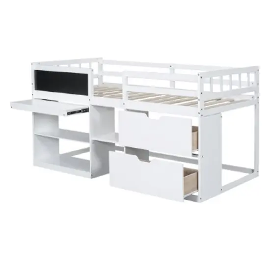 Twin Size Low Loft Bed with Rolling Desk, Shelves and Drawers - ModernLuxe image {5}