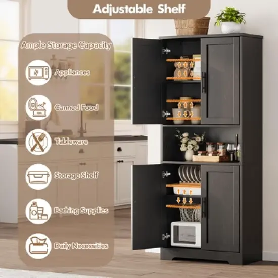 70-Inch Tall Kitchen Pantry Cabinet with 4 Doors and Adjustable Shelves, Freestanding Utility Hutch Cupboard, White image {6}