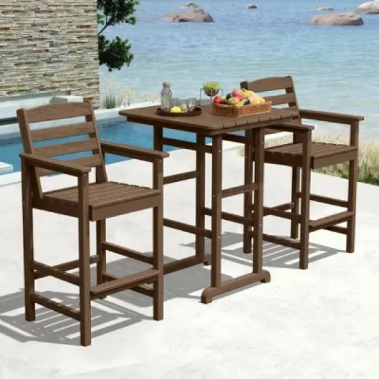 Hyleory 3-Piece HDPE Outdoor Patio Bar Set with Bar Stools image {7}