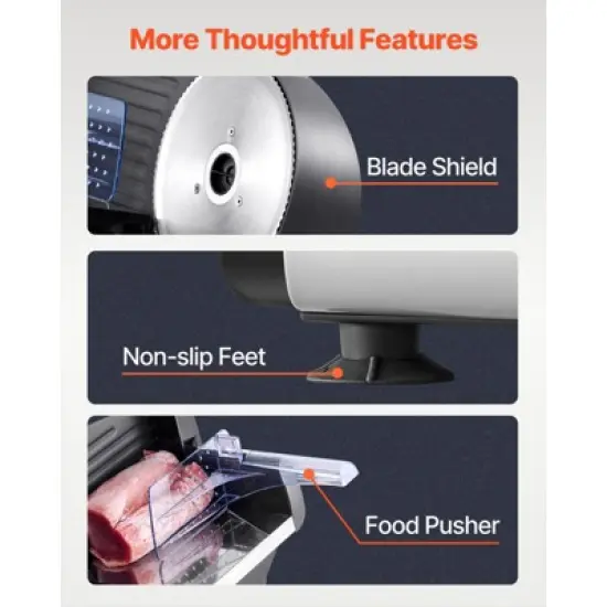 VEVOR Meat Slicer, 7.5 inch Electric Deli Food Slicer, 180W Meat Cutter with two Premium SUS420 Blades, 0-0.6 inch Adjustable Thickness, Black image {6}