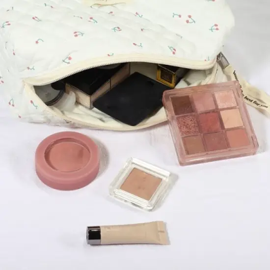 Unique Bargains Cotton Travel Cute Cherry Pattern Large Makeup Bag White 1 Pc image {4}