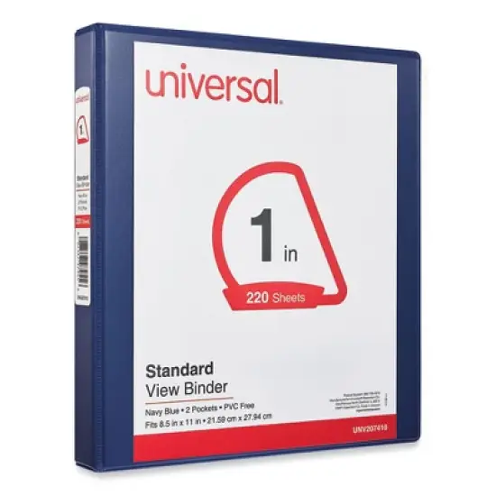 Universal Slant D-Ring View Binder, 3 Rings, 1" Capacity, 11 x 8.5, Navy Blue image {1}
