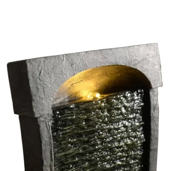 37.8" Modern Curved Indoor/Outdoor Waterfall Fountain with LED Lights - Slate - Teamson Home image {4}