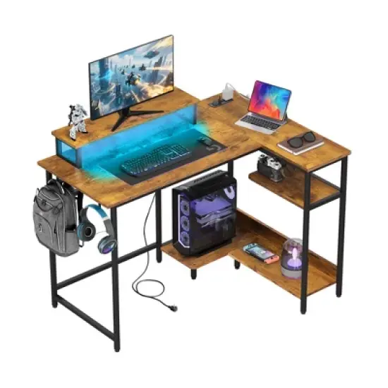 GALAXHERO 43-Inch Small L-Shaped Gaming Desk, Corner Computer Desk with Power Outlets, LED Lights & Monitor Stand, Office Desk for Bedroom image {7}