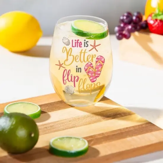 17 OZ Stemless Glass w/Box, Life is Better in Flip Flops image {2}