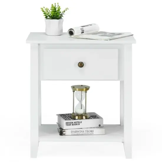 Costway 2PCS Nightstand Sofa End Side Table W/ Storage Drawer Bottom Shelf White image {4}
