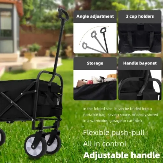 Gulches Multi-Use Collapsible Wagon Cart, Heavy Duty, Black, Lightweight, 3-Pcs Plastic Liner Set Included image {6}