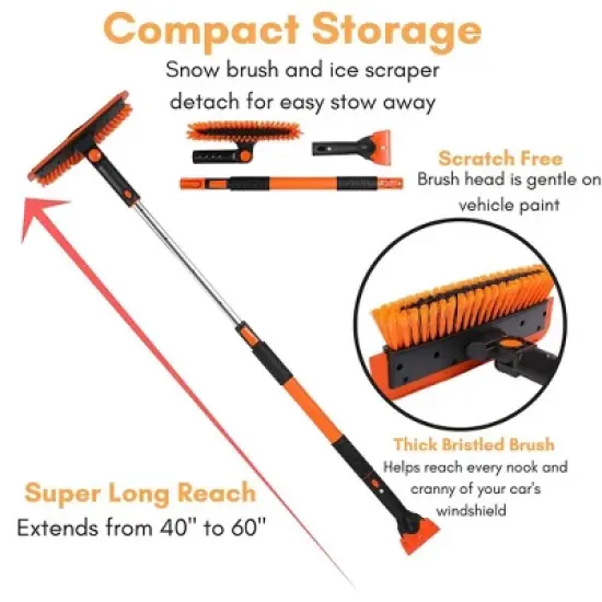 BIRDROCK HOME 60" Premium Extendable Snow Brush with Squeegee & Ice Scraper for Car or Truck image {5}