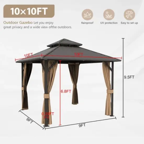 YARDSIGHT Hardtop Gazebo, Aluminum Frame Permanent Pavilion with Curtains and Netting,Double Roof,Designed for Garden, Lawns, Patio image {2}