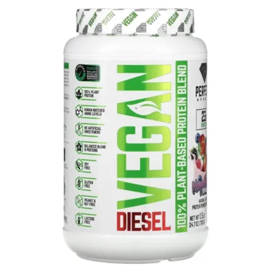 PERFECT Sports Diesel, Vegan, 100% Plant-Based Protein Blend, Very Berry Splash, 1.5 lb (700 g) image {4}