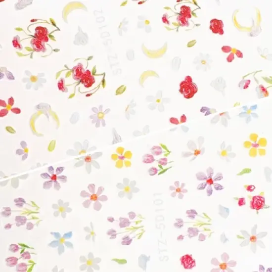 Unique Bargains Self-Adhesive Floral Pattern Nail Art Stickers White Red 2 Pcs image {2}