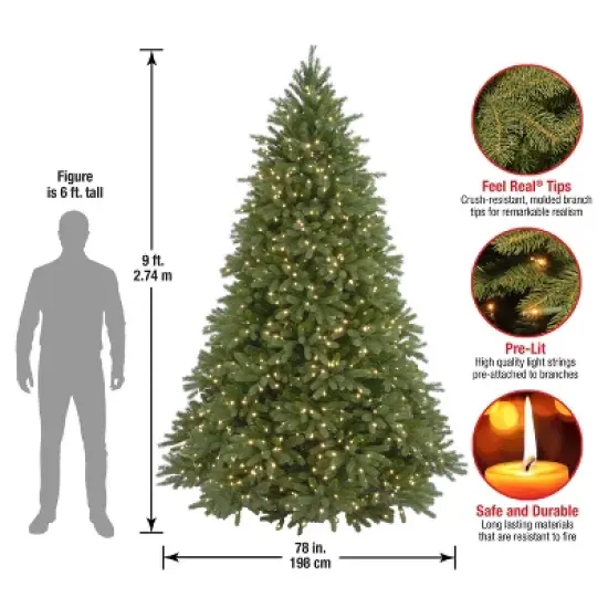 National Tree Company 9' Pre-lit Feel Real Jersy Fraser Fir Artificial Christmas Tree with Clear Lights image {4}