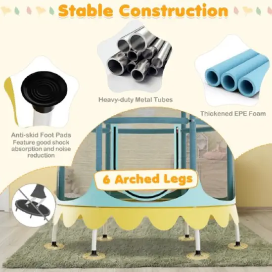 Infans 64" Kids Trampoline w/ Detachable Canopy Safety Enclosure Net Foam Handle Yellow image {6}