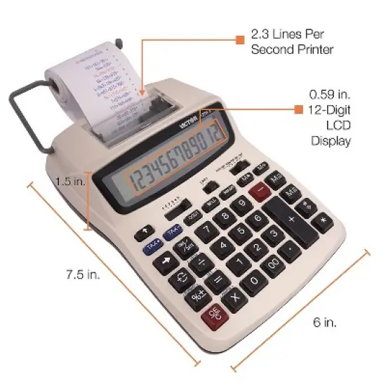 Victor 1208-2 Two-Color Compact Printing Calculator Black/Red Print 2.3 Lines/Sec 12082 image {2}