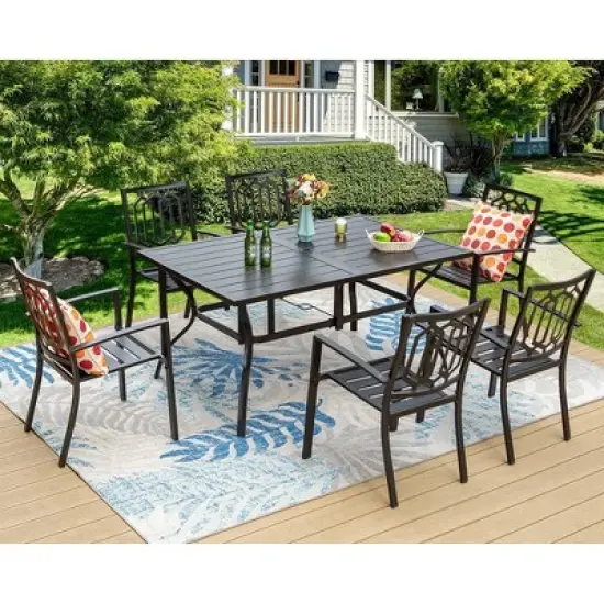 Outdoor Rectangle Steel Dining Table - Black - Captiva Designs image {5}