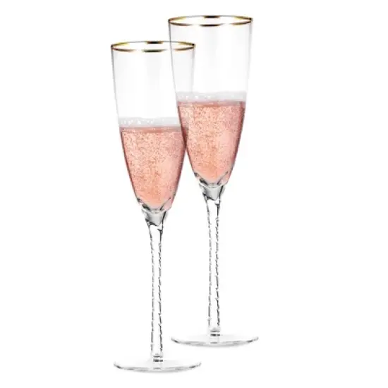 Berkware Luxurious Long Twisted Stem Champagne Flutes with 14k Gold Rim - 10.6oz image {11}