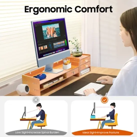 YIYIBYUS Computer Monitor Stand, Computer Rack with Drawers, Desktop Organizer Rack image {5}