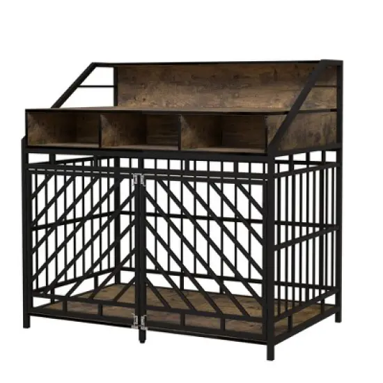 43 Inch Dog Crate Furniture for Small and Medium Dogs, Wood Dog Crate with Divider, Decorative Dog Kennel with Storage, Indoor Pet Cage House image {6}
