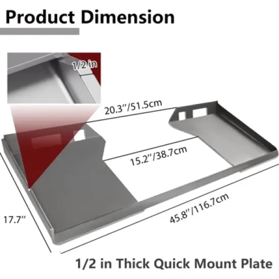 1/2" Skid Steer Cut Out Mount Plate, Steel Quick Tach Attachment Plate, 7000 LBS Heavy Duty Thick Skid Steer Plate Attachment image {2}