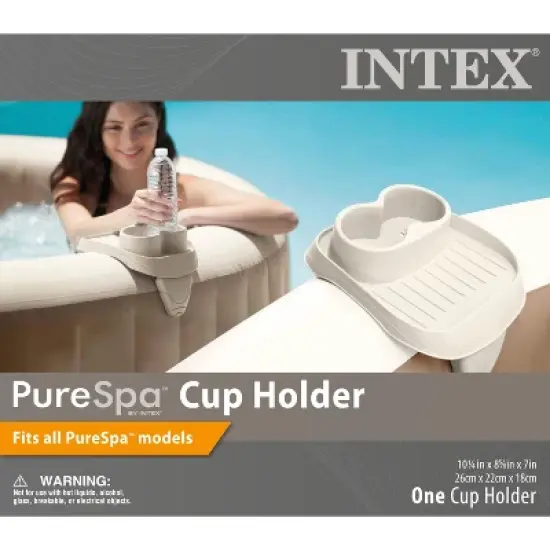 Intex 28500E PureSpa Attachable Cup Holder and Refreshment Tray Hot Tub Accessory for Select PureSpa Models, Holds 2 Standard Beverage Containers, Tan image {3}