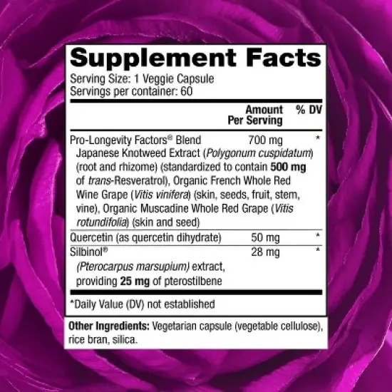 Reserveage Beauty, Resveratrol 500 mg with Pterostilbene, Antioxidant Supplement for Immune Support & Heart Health, Paleo, Keto, 60 Caps (60 Servings) image {1}