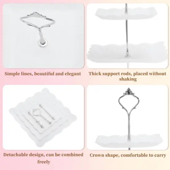 Unique Bargains 3 Tier Dessert Cupcake Stand Square with Tiered Serving Tray for Donuts Fruits White Silver Tone image {2}