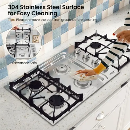 Costway 30" Gas Cooktop with 4 Sealed Burners ABS Knobs Cast Iron Grates Easy Cleaning image {7}