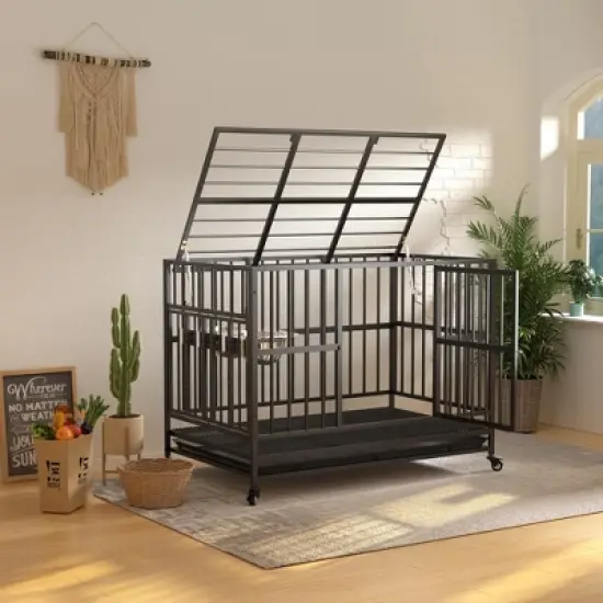 Heavy Duty Dog Crate with Stainless Steel Bowls image {8}
