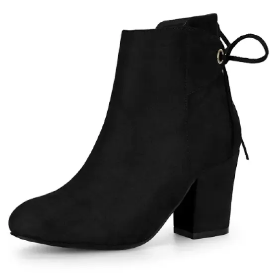 Allegra K Women's Round Toe Block Heel Back Zipper Ankle Boots image {14}