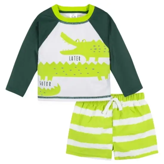 Gerber Baby & Toddler Boys' Two-Piece Swim Trunks and Long Sleeve Rash Guard Set image {7}