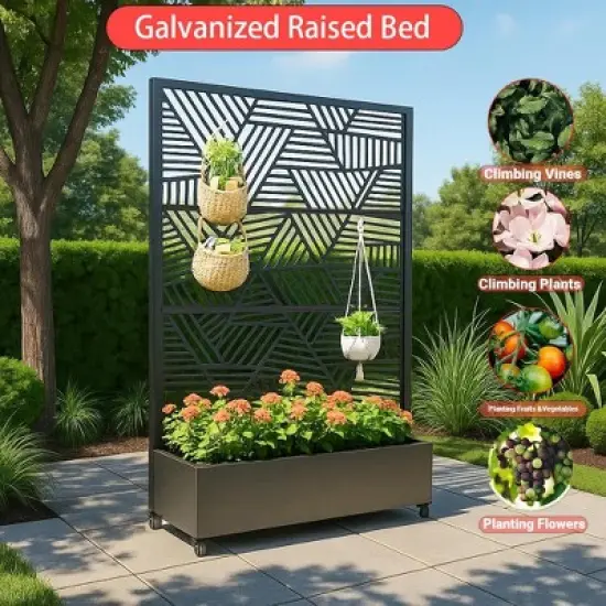 Privacy Screen with Planter Box, 72" H x 47" W Outdoor Privacy Screens and 3-Panels, Garden Decorative Planter Box with Trellis image {9}