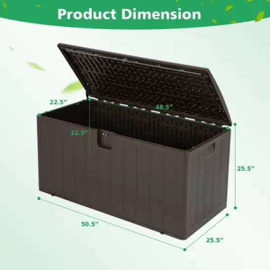 Costway 105 Gallon Outdoor Resin Deck Box All Weather Lockable Storage Container Brown image {3}