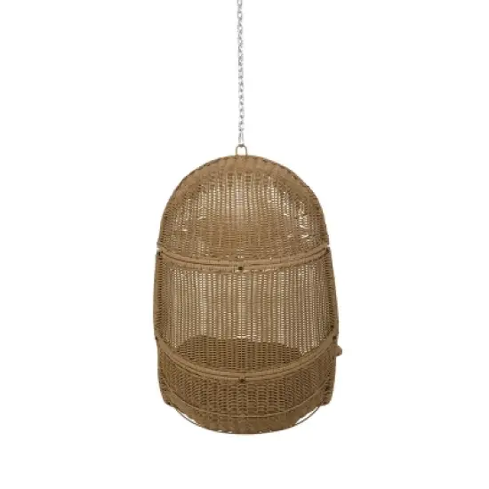 Orville Indoor/Outdoor Wicker Hanging Chair with 8' Chain - Light Brown/Dark Gray - Christopher Knight Home image {4}