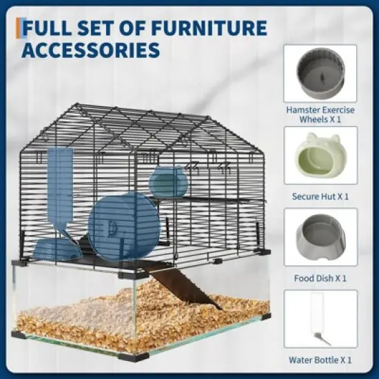3-Tier Hamster Cage for Syrian & Dwarf Hamsters, Multi-Level Small Animal Habitat with Silent Spinner Wheel, Chew-Proof Water Bottle & Feed Bowl image {3}