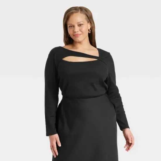 Women's Slim Fit Ribbed Long Sleeve Cut-Out T-Shirt - A New Day&trade; image {3}