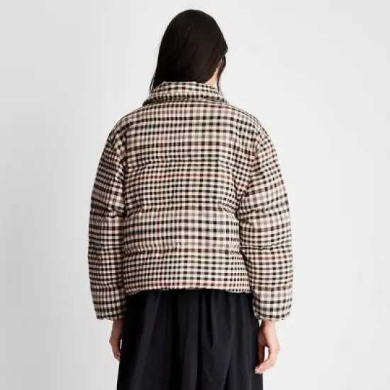 Women's Zip-Up Checkered Puffer Coat - Future Collective&trade; with Reese Blutstein Brown image {1}