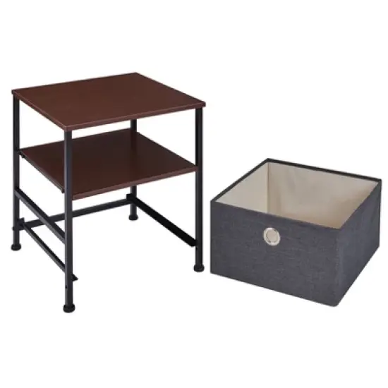Modern End/Side Table with Shelf and Fabric Storage Drawer Gray - Danya B. image {3}
