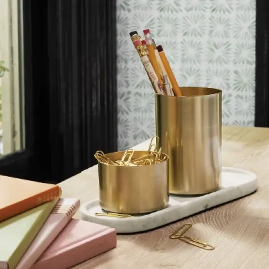 Modular Desk Org Marble Tray and Metal Cups Set - Threshold&trade; image {1}